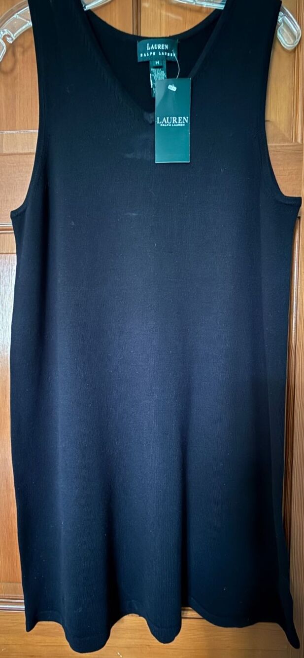 LAUREN Ralph Lauren Black Silk Knit Sheath Dress Sleeveless Medium NWT M